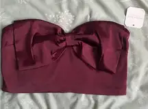 BURGUNDY RED BOW STRAPLESS TOP - NWT - Size Large