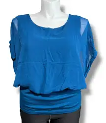 Y2K Joseph A Womens Blouse Top Shirt Lined Sheer Chiffon Wide Waistband Teal XL