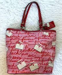 y2k Coach Vintage Red Patent Leather Perfume Print Tote