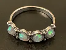 Women simulated opal silver plated ring size 6.75