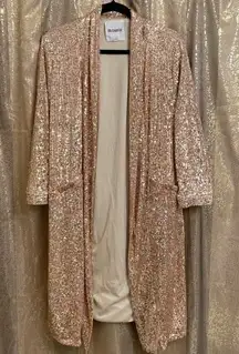 Anthropologie BB Dakota Sparkly Sequin Rose Gold Open Cardigan Duster XSP