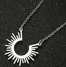 Silver Spiked Sun Ray Necklace - Celestial Pendant - Minimalist Design - Elegant