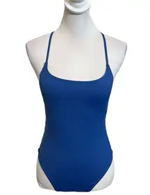 Everlane Womens The String One Piece Swimsuit Lace Up Low Back Blue Dusk M