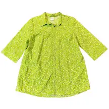 Blair Women’s Green Swirl Button Down Three Quarter Sleeve Blouse