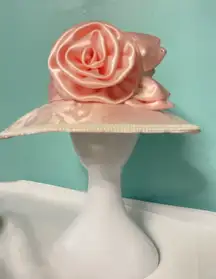Vintage 1950s Giovanni Pink Percher Hat Floral Trim Silk Bow‎ Cocktail Tilt Hat