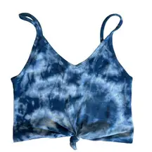 Me to We Blue Tie Dye Tie Front Cropped Tank Top