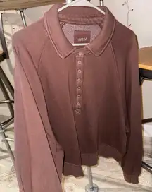 Aerie Brown Crew Neck Button Down