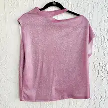 R+A Axel Glitter Cutout Asymmetrical Neck Blouse Top Disco Pink Women's Size M