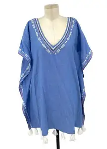 Shoshanna  Swimwear Chambray Embroidered Tasseled Caftan Coverup One Size