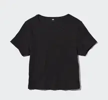 Ribbed Cropped Short Sleeve T-Shirt in Black