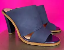 Banana Republic Blue Suede Open Toe Block Heel Mule Sandal Size 8.5