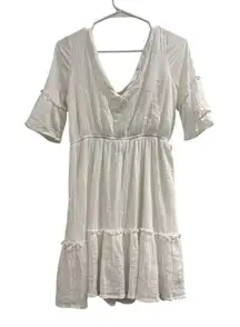 Lulus White v-neck Mini Dress M Short Sleeve Ruffle Summer Casual