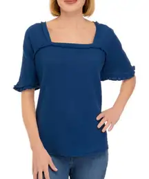 NWT Wonderly Square Neck Blouse in Navy Cotton Gauze Size XL