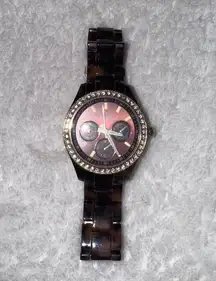 Fossil tortoise shell watch with gold accents