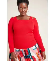 Anthropologie Jamie Bright Red Open Shoulder Sweater Top Plus 2X $98 New NWT HTF
