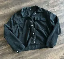 Black ribbed corduroy cropped lightweight jacket