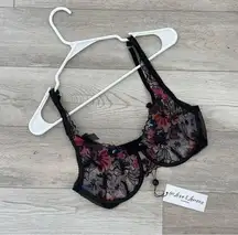 For Love & Lemons Bra NWT floral embroidered sheer Black (large) feminine sexy