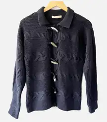 Brooks Brothers 100% Wool Navy Cable Knit Cardigan Sweater Jacket Size Small