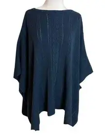 Brooks Brothers wool blend cable knit navy poncho topper one size