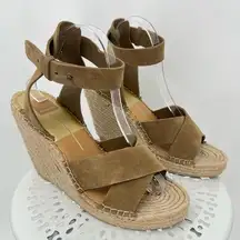 Dolce Vita tan suede leather wedge platform ankle strap espadrille sandals