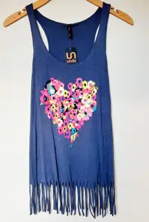 Floral Heart Fringe Trim Tank Top