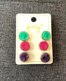 NWT earrings color geode‎ design purple pink green