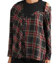 Maje  Layered Plaid Twill And Stretch-cotton Jersey Top In Checked Red Black 1 S