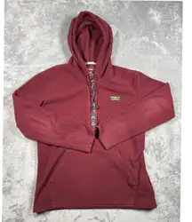 LL Bean‎ Womens Fleece Pullover Hoodie Small Red Aztec Trim 1/4 Snap