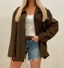 Vintage Plaid Zip Up Collared Coat Chore Jacket in Brown