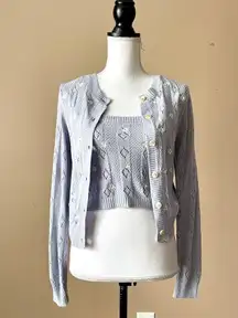 PINK ROSE | Lavender Purple 2-pc Knit Floral Cropped Tank & Cardigan Set Sz S