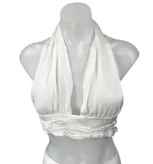 Zara Women's White Halter Sleeveless Plunging Tie Open Back Crop Top Size S