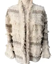 Oversized Trendy Ivory Knit Boho Jacket 