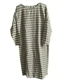 Misslook dress size small gray and white striped dress with long sleeves NWOT