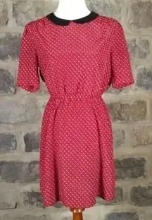 XXI Red Mini Dress Peter Pan Collar Short Sleeve‎ Fit Flare Party 6 Horse Print