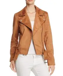 Cupcakes and Cashmere Faux Suede Moto Jacket Brown Tan Buckle Zip Size Small