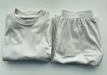 NWOT Uniqlo cream velour set crew sweatshirt wide leg elastic waist pants L