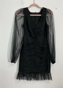 Womans Guess Extra Small Black V Neck Rushed Zip Shear Knee Length Party Dress