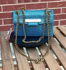 Kurt Geiger Brixton Mini Plate  Turquoise Rhinestone Crossbody Bag NWT