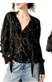 Free People Stars Align Tie neck button front blouse size large