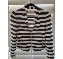 BCBGeneration Women's S Black White Striped Open Front Blazer Jacket Neon Accent