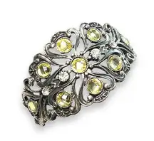 Womens Cuff Bracelet Jeweled Hinged Rhinestone Silver Green Fashion Statement