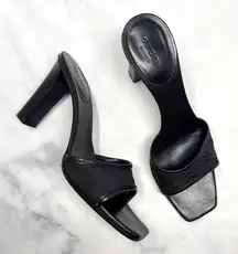 Gucci Vintage GG Monogram Canvas Leather Square Toe Block Heel Mules Black 8.5
