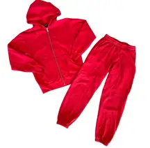 The Super Fleece - Relaxed Zip Up Hoodie and Sweatpants Set in Red