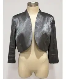 R & M Richards Women's Shiny Silver Evening Formal Cropped Bolero Jacket Size 14
