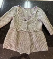 Free People Wool Cardigan Sweater Sz L 3/4 Sleeve Warm Winter Boho Olive Green