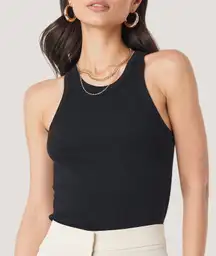 Cropped Ribbed Tank Top in Black