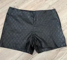 Love Black Quilted Leather High Waist Women's Shorts