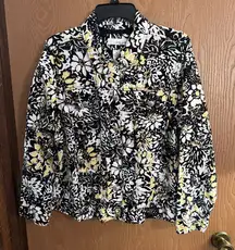 Lucy & Laurel Jacket 1X 100% Linen Floral Print Button Front Long Sleeve