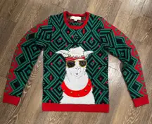 Festive Jolly Llama Christmas Sweater - Red and Green