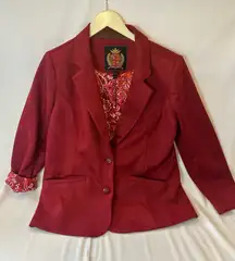 isaac mizrahi red faux suede blazer with Paisley liner women’s size large